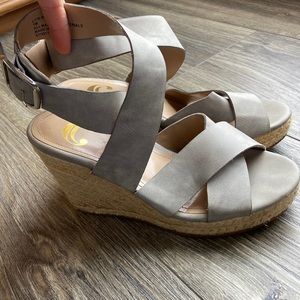 Gray espadrilles thick strap wedges Charming Charlie